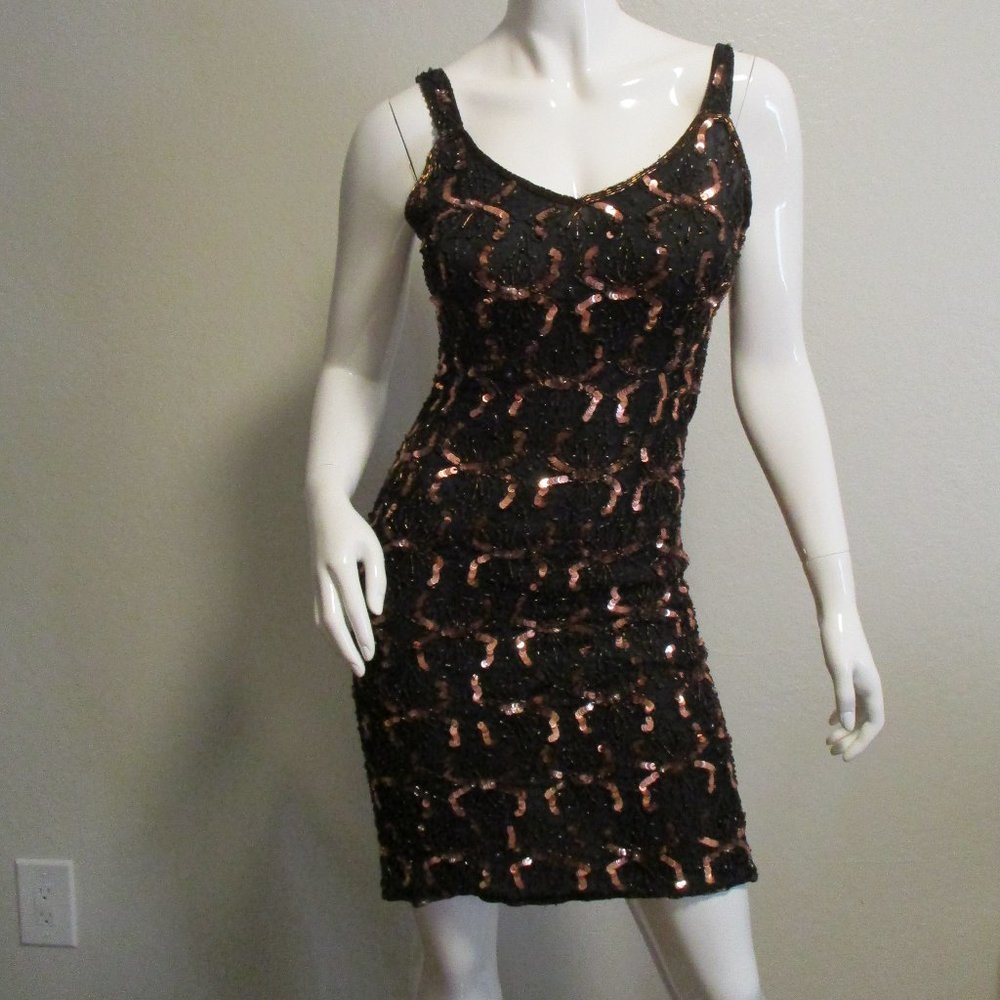 Brown Black Scala Sequins Sleeveless Medium Dress -- Final Price
